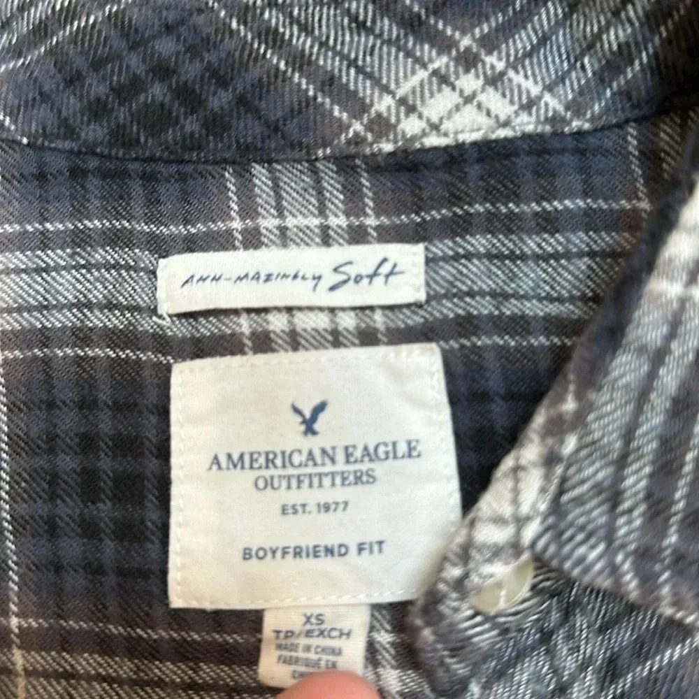 American Eagle Boyfriend Fit Flannel Shirt Ahh-Mazingly Soft Plaid Size XS - Picture 3 of 4